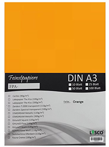 GMUND Transparentpapier DIN A3 Farbe Orange / LYSCO® Feinstpapierset mit 25 Blatt Inhalt (FPA-121) - bedruckbar, sehr gute Qualität, für Einladungen, als Einlegeblätter für Alben, Fotoalben, Fensterbilder, Bastelarbeiten uvm.