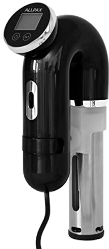 Allpax SVU Sous Vide Garer in Schwarz, für Wasserbäder bis 20 l, gebogenes Design mit LED-Display, zum Vakuumgaren von Fleisch, Fisch & Gemüse, 1200 W