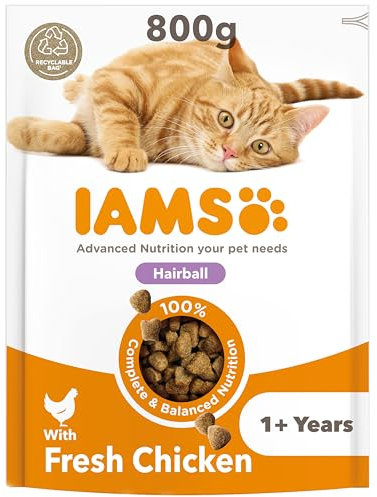 IAMS Hairball Complete Dry Cat Food Chicken 800g - Significantly Reduces Hairball Formation
