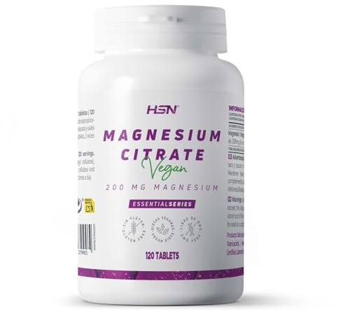 HSN Citrato de Magnesio 400 MG Mineral Elemental por dosis diaria | 120 Tabletas de Puro Magnesio de ALTA Biodisponibilidad | No-GMO, Vegano, Sin Gluten