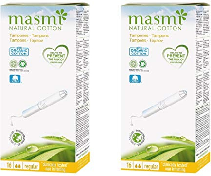 Masmi Reguläre Applikator-Tampons aus Bio-Baumwolle, plastikfrei, 100 % biologisch abbaubar, parfümfrei, hypoallergen, chlor- und dioxinfrei (Doppelpack)