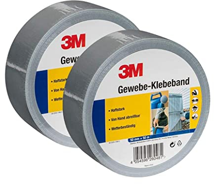 3M Gewebe-Klebeband, Panzerband, Gaffa-Tape in Silber-Grau 50mm x 50 m – Duct Tape handreißbar & wasserfest für universelle Anwendungen wie Markieren, Abdichten, Bündeln – 2er Pack