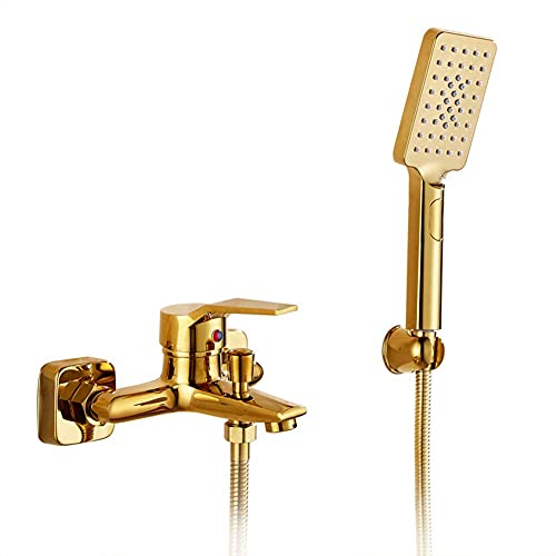 Badewannenarmatur Mit 3 Funktionen Handbrause - Wannenarmatur, Inkl Brausehalter Und 1,5M Duschschlauch, Golden Badewanne Wasserhahn - Dusche Set, Einhand-Wannenbatterie, Messing, Moderner Stil