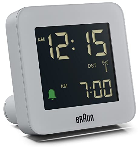 Braun Digitaler Funkwecker für die mitteleuropäische Zeitzone (DCF) mit Schlummerfunktion, LCD-Display, Schnelleinstellung und anschwellendem Alarm-Piepton in Grau, Modell BC09G-DCF.