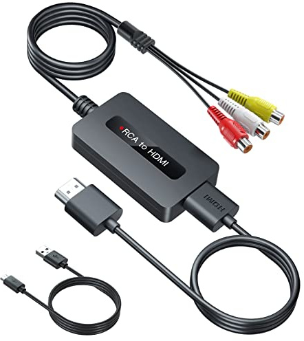 TIXILINBI Female RCA to HDMI Cable Converter with HDMI and RCA Cables, CVBS Composite AV to HDMI Converter, Full HD 720P/1080P Output Switch for N64/ PS2/ Wii