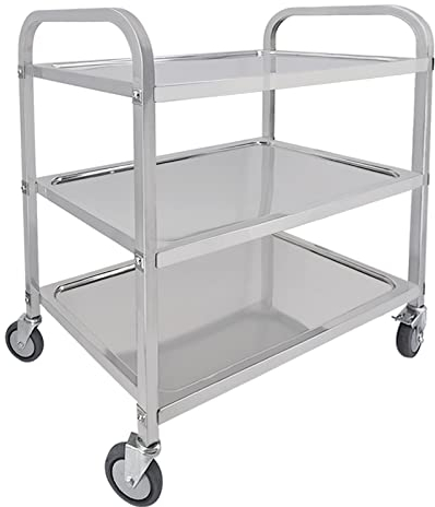 MOOTACO Servierwagen Küchenwagen Edelstahl Rollwagen Gastro Teewagen Transportabräumwagen mit Rollen Servierhilfe 3 Böden 4 Räder (750x400xH835mm)