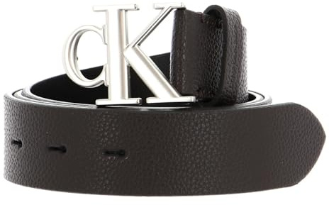 Calvin Klein Herren Gürtel Round Mono Plaque Belt 35mm aus Leder, Braun (Bitter Brown), 125 cm