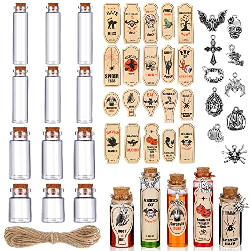 Newtay 53 Pcs Halloween Mini Potion Bottles Cork Stoppers, 5/10/15/20 ml