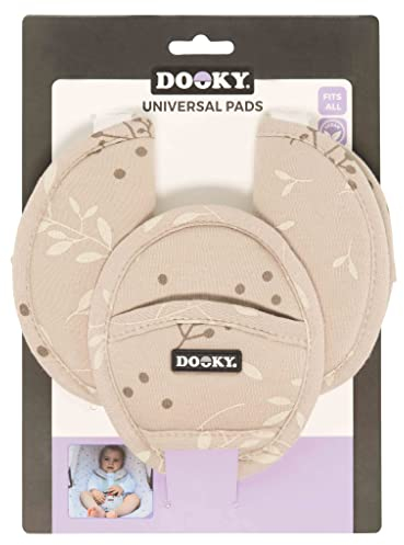 Original Dooky Universal Pads Romantic Leaves Beige Gurtschoner & Gurtpolster geeignet für Altersgruppe 0+ und 3 & 5 Punkt Gurte für Babyschale, Kinderwagen, Buggy & Autositz, Beige