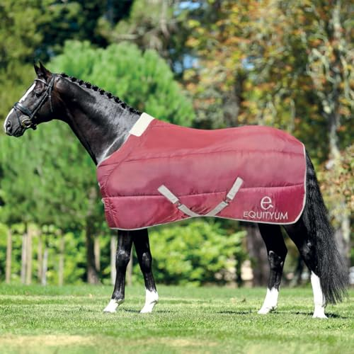 Couverture Box Equityum Camellia 300 g, couverture d'excellente facture, utile pour protéger le cheval des sauts de température (135 cm, Bordeaux)