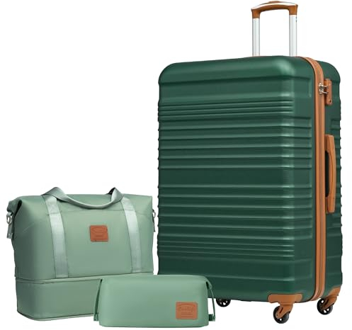 COOLIFE Koffer Set 3 Teilig: Luggage Set Groß 28‘’ + Reisetasche & Kulturtasche | ABS Hartschale, 360° Rollen & TSA-Schloss Für Europa, Kreuzfahrt & Auslandsstudium – Familienurlaub Essentials