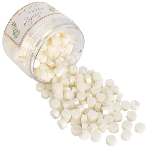 200 Stück Siegelwachs Perlen, Achteckige Siegellack Perlen, Wachssiegel Wachs, Wachssiegel Perlen, Retro Siegellack, für Siegelstempel, Dekorative Umschläge, Karten (Weiß)