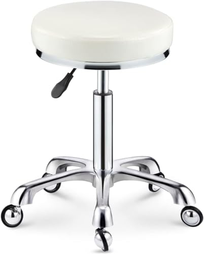 GJVBGA Schwerlast-Arbeitshocker, höhenverstellbar, belastbar bis 200 kg, PU-Leder, runder Rollhocker, Drehstuhl, Salon, Friseurhocker mit Rädern, die (Color:Schwarz)