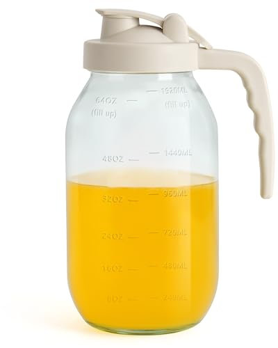 YORY 2 Quart Glass Pitcher with Filter Lid Airtight Cold Water Jug for Lemonade Tea Juice Milk Iced Coffee Fruit Drinks Airtight,64 oz