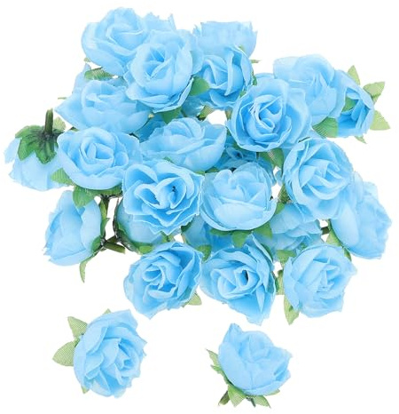 PATIKIL Mini Rose Artificial Flowers Bulk 1.2 Inch, 50 Pcs Silk Cloth Small Fake Flower Heads for Wedding Crafts Home Decor Decoration Party, Sky Blue