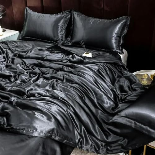 GENPICONG Silkessängkläder set med påslakan, lakan, örngott, lyxigt satinlakan, enfärgad, king size, queen size, full storlek, dubbel storlek