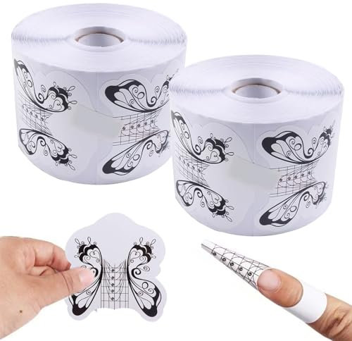 KUBDPQOR 2 Rollen (200 Stück) Nagelverlängerung Schablonen - Jolifin Nagel Schablonen, Nail Extension Papierhalter, Nail Art Schablonen für Damen - Ideal für Anfänger, Profis und Nail Art Salons