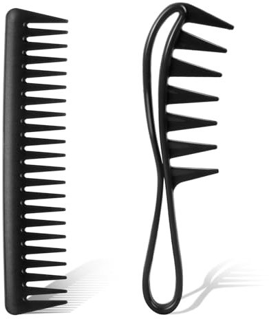 Breite Zahnkämme, 2 Stück Grobzinkiger Kamm Lockenkamm Hitzebeständig Antistatisch Locken Kamm Schwarz Kamm Grob Haarkamm Styling Kamm Friseur Kamm Grobzinkig für Frauen Männer Haarstyling Salon