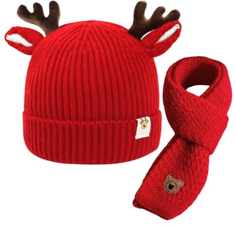 1 x stickad mössa och 1 st stickad halsduk, termiska produkter för barn, vindtät halsduk, söt barnhatt, mjuk elastisk hatt