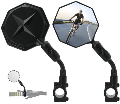 SHEJISI Bike Mirror, 2 pcs Bike Mirror Handlebar Mount,Aluminum Alloy,HD 360° Adjusted Bike Rear View Mirror, Anti-impact/explosion/glare, Fits for Mountain Bikes,E-bike, Bicycle,Scooter,Motorcycle