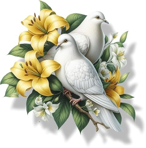 Yellow Dove Vinyl Decals, Bird Decor, Lilly Flower Wall Stickers 20cm 7cm | Cover Marks, Opaque Finish, No White Edges, Weatherproof, UK Manufactured, Qty:4, Use on Phones, Laptops, Cars and Toilet