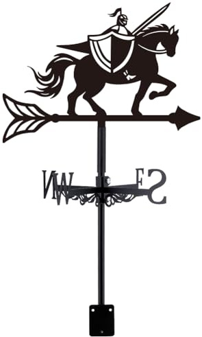 Superdant - Girouette Knight para techo de metal negro - Jousting Knight Girouettes para cobertizos, indicador de dirección del viento, decoración de jardín