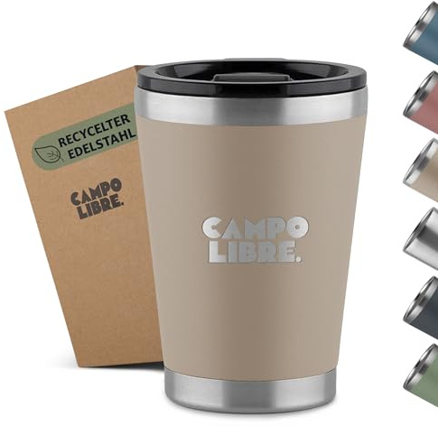 Campo Libre.® Bono I Thermobecher mit verschließbarem Deckel I Campingbecher 350ml I Thermosbecher I Perfekt als Teebecher to-go oder Coffee to-go Becher I Kaffeebecher thermo, Beige