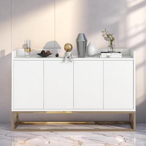 Poeahu Aparador blanco de 120 cm de ancho, armario de cocina con encimera, armario buffet con 4 puertas, cocina buffet con estantes ajustables para comedor, salón, cocina, 120 x 30 x 80 cm