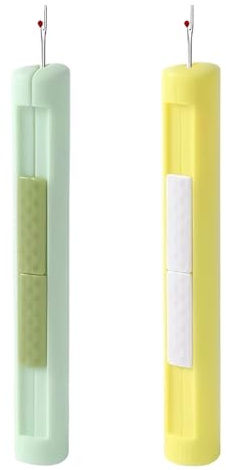 KEWUF 2 Pezzi Infila Ago e Scucitore 2 in 1, Infila Aghi per Cucire a Mano, Infila Ago per Macchina da Cucire, Adatto per Cucito a Mano, Lavoro a Maglia, Aiuto per Infilare (Verde, Giallo)