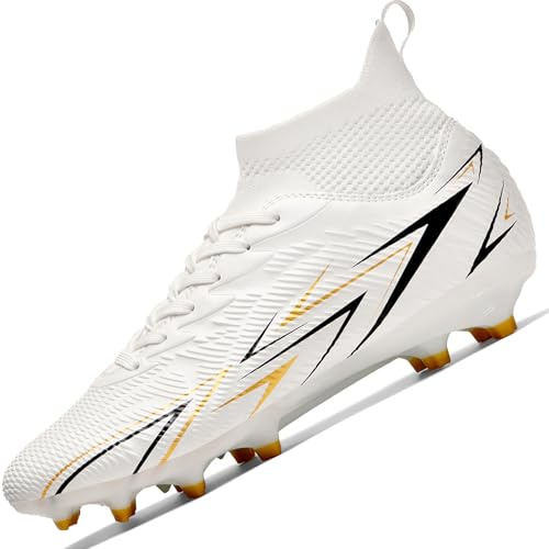 situkeke Mens Football Boots Spike High Top Football Shoes Astro Turf Trainers AG FG Soccer Cleats Boys Professional Athletic Shoes,White,EU44