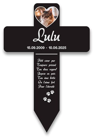 LAUBLUST Croix funéraire en Acrylique personnalisée avec nom pour Chien, Chat & Autres Animaux | Cœurs, 2 Tailles – Piquet funéraire en Croix gravée avec Texte – Décoration de Tombe pour Animaux
