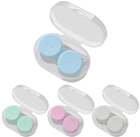 Marnovest 4 PCS Contact Lens Cases, Durable Contact Lens Container with Tweezers and Stick, Travel-Friendly Holder in Assorted Colors