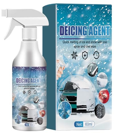 Detergente antigelo compatto – Deicer per finestrini auto per viaggi freddi | Spray automobilistico da 60 ml con sbrinamento rapido, detergente per vetri per veicoli, guidatori in cerca di avventura e