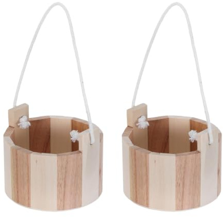 NUOBESTY Seau en Bois pour Sels de Bain 2pcs avec Anse, Stockage pour Spa, Petit Seau Sauna Naturel pour Usage Artisanat