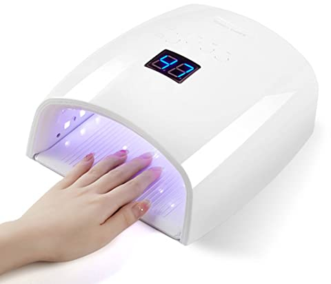 Linssy Lampe à ongles UV LED rechargeable, sans fil 66 W pour vernis gel et vernis ordinaire, séchage LED avec 5 réglages de minuterie, capteur automatique, écran LCD, blanc