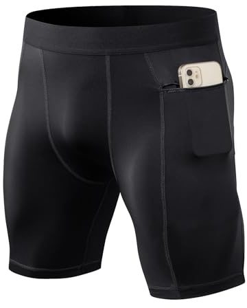 Ruowuhen Mallas Running Cortas Hombre Pantalones Cortos de Compresión | Secado Rápido Transpirable Pantalones Cortos con Bolsillo, para Correr Fitness Entrenamiento