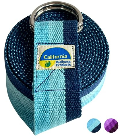 California Yoga Strap | Yoga Belt with Safe Adjustable D-Ring Buckle for Pilates | Stretching Strap | Exercise Bands | Physical Therapy | Improves Sitting Posture | Blue | Pack of 1-10ft