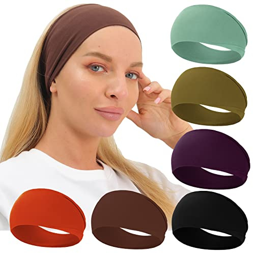 RITOPER Women's Extra Soft Wide Thick Yoga Headbands, Non Slip Sweat Bands, 6 Pack Solid Hair Bands, Black, Tennis, Yoga, Running