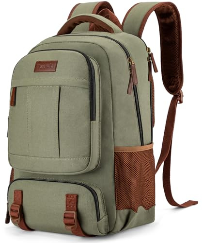 Tzowla Zaino da Viaggio per Laptop in Tela per Uomini e Donne, Zaino da Lavoro Vintage per Scuola College Adatto a Notebook da 15,6 Pollici, Borsa da Viaggio con Porta di Ricarica USB-Verde