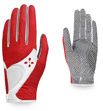 wueiooskj Damen Golfhandschuhe, PU, rutschfest, verstellbar, atmungsaktiv, für Zuhause, Fitnessstudio, Für Golf, Training, Fitness Fäustlinge, Übungshandschuhe für Frauen, Rot, Größe 20