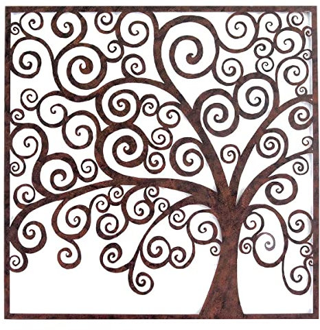 Générique Decorazione da parete in metallo a forma quadrata di 70 x 70 cm Albero della Vita Volute Colore Marrone