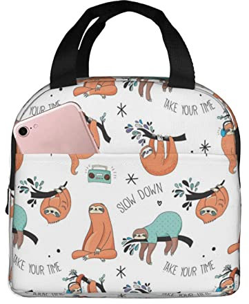 XVBCDFG Bolsa de almuerzo con música de perezoso y Animal lindo divertido para oficina al aire libre, papel de aluminio portátil, aislamiento grueso y bolsa