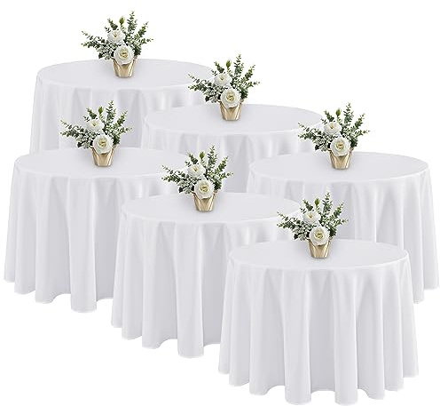 Fitable 6 Pack White Round Tablecloths - 120 Inches in Diameter - Stain Resistant and Washable Table Clothes, Polyester Fabric Table Covers for Wedding, Party, Banquet, Formal Events