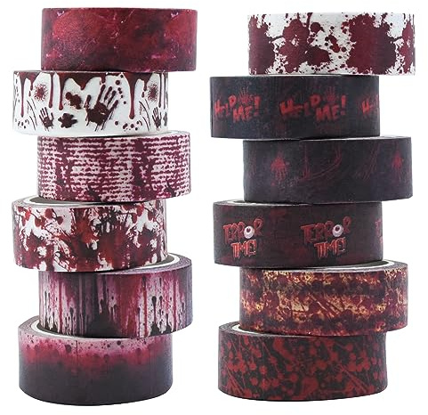 12 Rollen Halloween Washi Tapes, Washi Klebeband Gespenster Decorative Tape Abdeckband Papier Masking Tape Washi Tape Sticker Dekoratives Klebeband Washy-tape für Hand Konto Scrapbooking DIY Blut