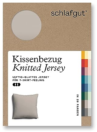 schlafgut Knitted Jersey Kissenbezug 80x80 cm Sand Mid Uni weicher Premium Kopfkissenbezug einzeln, faltenfrei mit Elasthan