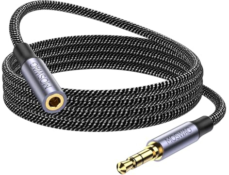 MOSWAG Rallonge Jack Audio 3.5 mm 3 Pôles pour Casque Micro, Nylon Tressé Jack Mâle vers Femelle Câble Extension Audio Stéréo Compatible avec MacBook, IMAC, voitures, téléviseurs, DVD (5M)