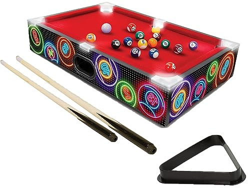 Fizporium LED Pool Game Set, Electronic Pool, Solid Wood Mini Pool Table with LED Lighting, Indoor Game for Kids and Adults