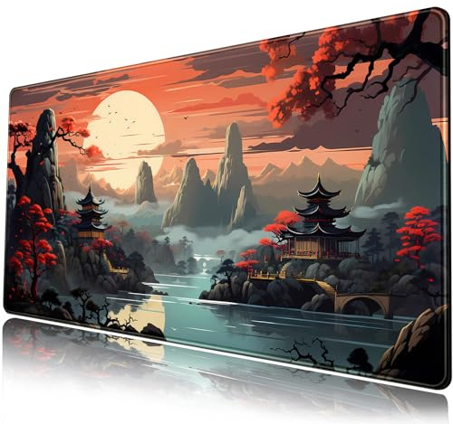 Japansk solnedgång skrivbordsmatta, stor musmatta, Japan utökad spelmusmatta XXL, dator, tangentbord matta, musmatta 80 x 40 cm, halkfri gummi, kontor, skrivbordsdekor