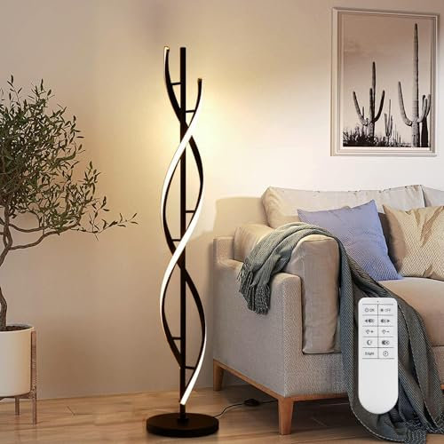 ELINKUME Lampadaire LED Dimmable, Moderne Spirale Design 30W Lampe Salon avec Télécommande, Noir, Plastique, Spirale