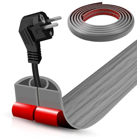 Floor Cord Cover Self Adhesive Cord Hider,10FT Cable Management, Extension Strip Protector for Wires, Prevent Cable Trips for Offices, Gyms, Exhibitions Cavity:0.39(W) x 0.27(H) Gray Wood